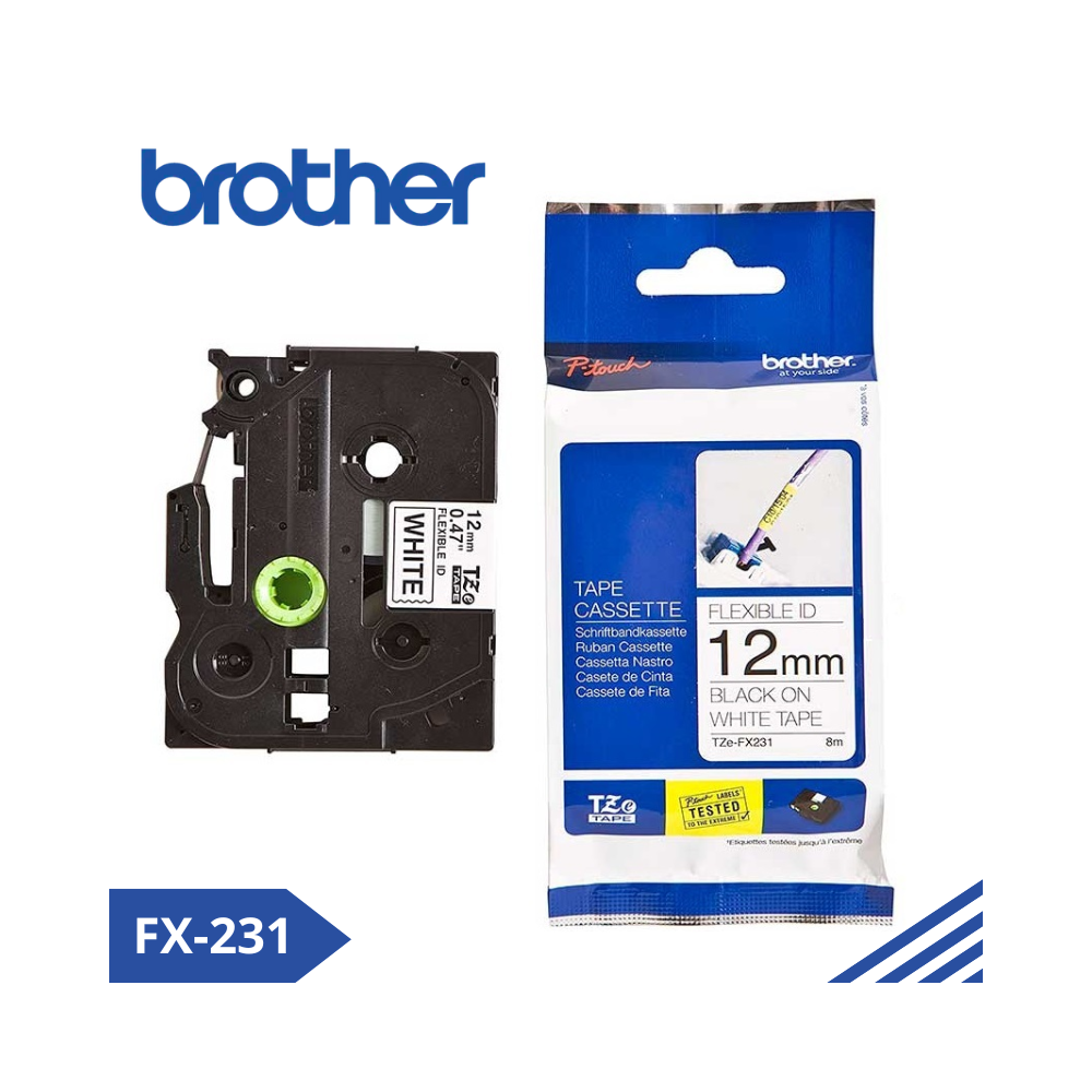 FX-231|CINTA BROTHER FX-231 (12MM X 8MTS) NEGRO/BLANCO