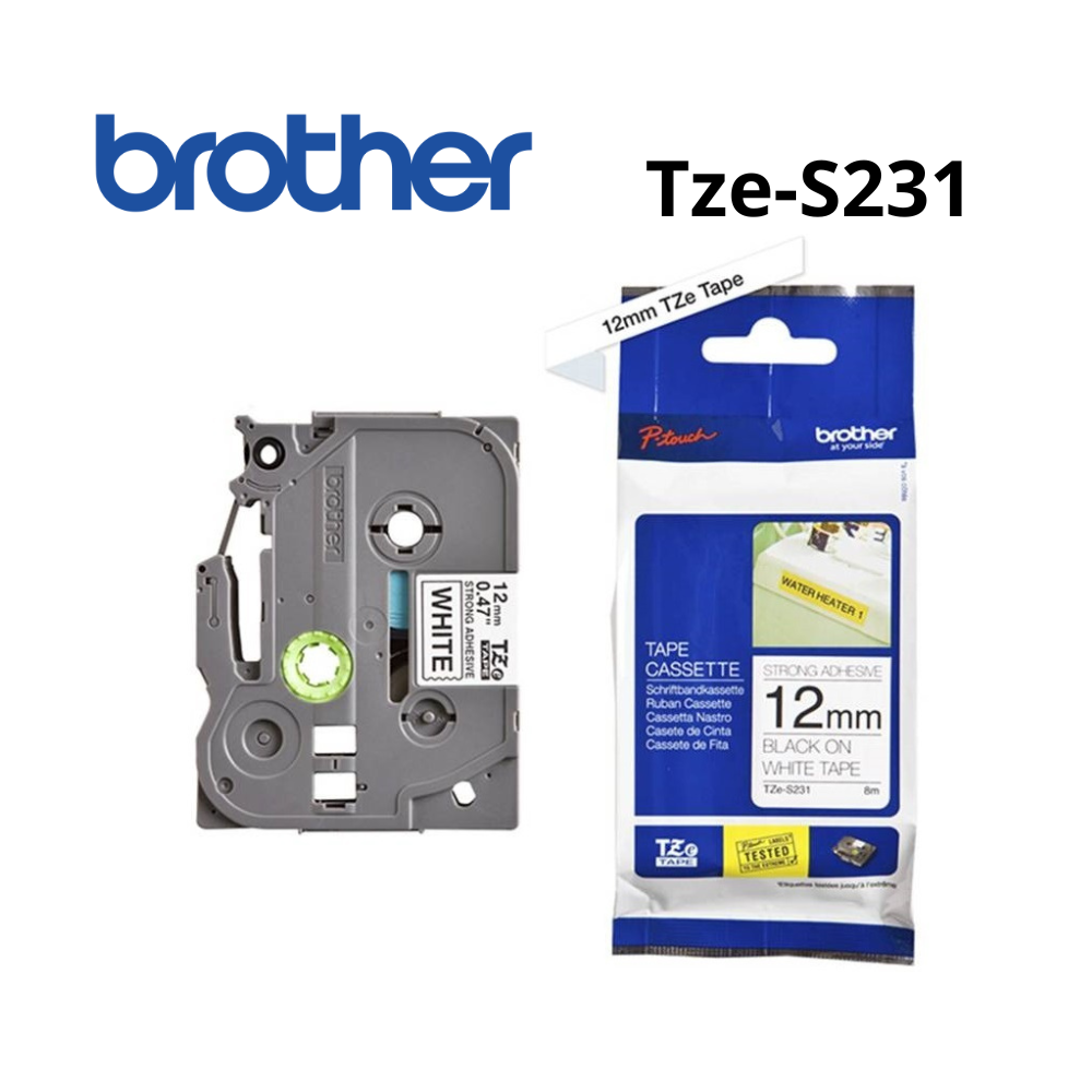 TZE-S231|CINTA BROTHER TZE-S231 (12MM X 8MTS) NEGRO/BLANCO