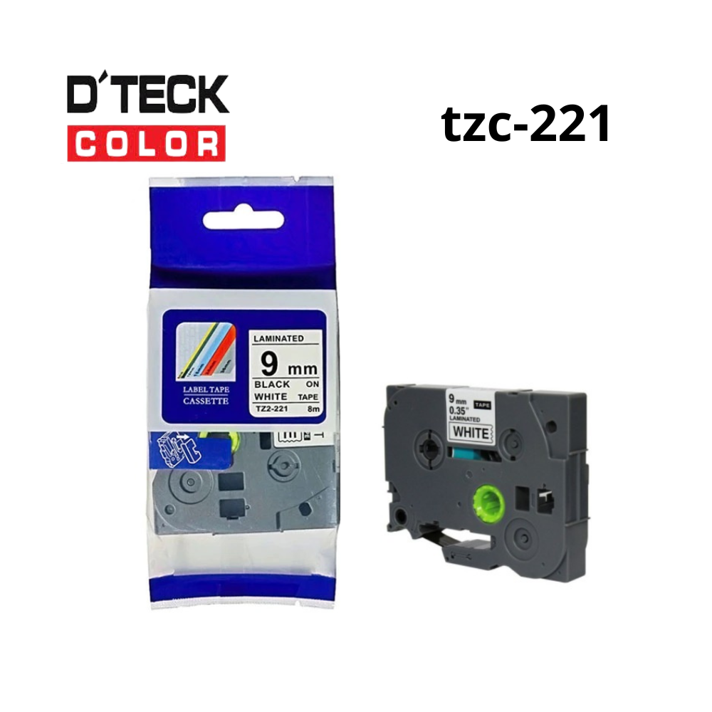 TZC-221|CINTA COMPATIBLE DTECK COLOR TZE-221 (9MM X 8MTS) BLANCO/NEGRO