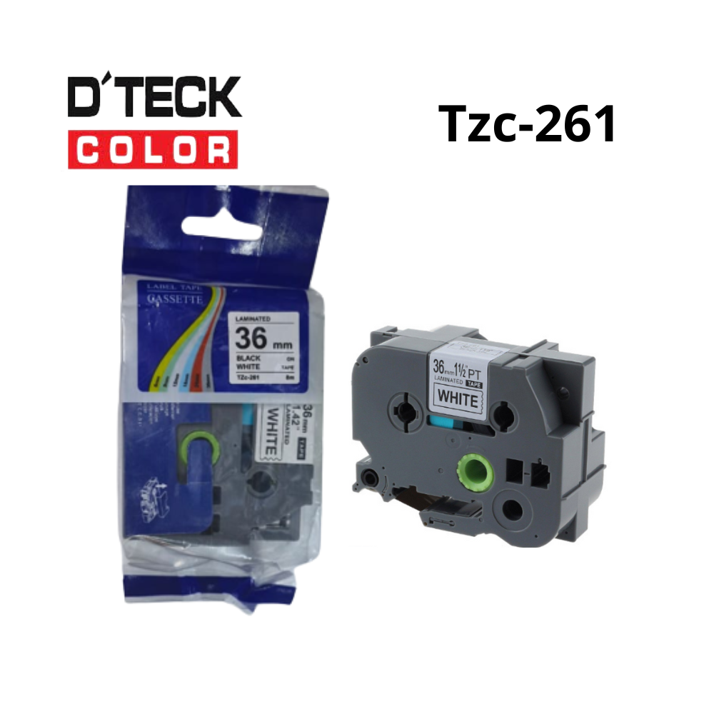 TZC-261|CINTA COMPATIBLE DTECK COLOR TZE-261 (36MM X 8MTS) BLANCO/NEGRO