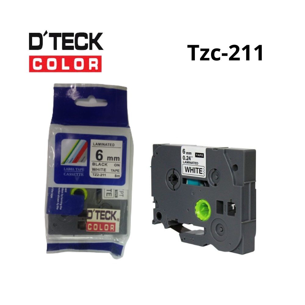 TZC-211 | CINTA COMPATIBLE DTECK COLOR TZE-211 (6MM X 8MTS) BLANCO/NEGRO