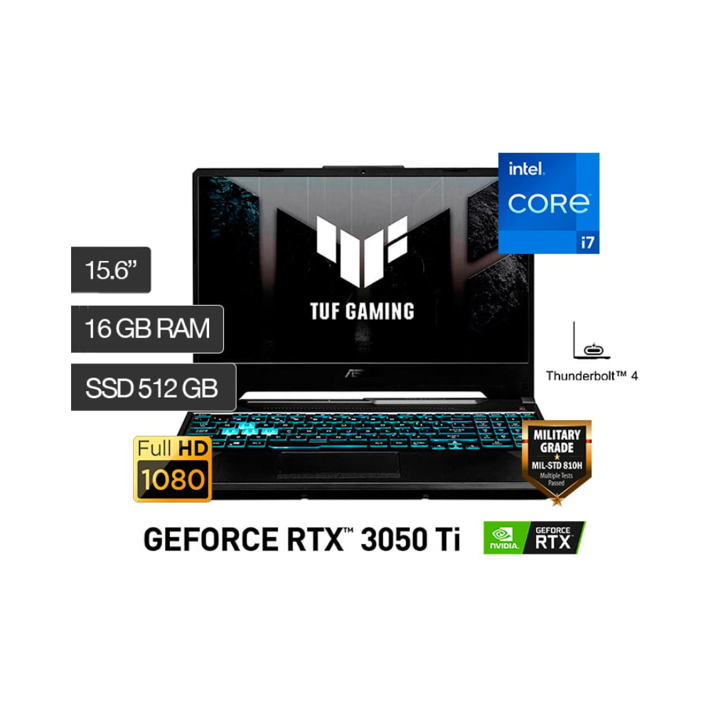 ASUS TUF GAMING  F15 FX506HE-HN057W 15.6" FHD I7-11800H 16GB 512GB SSD  RTX3050 Ti -4GB