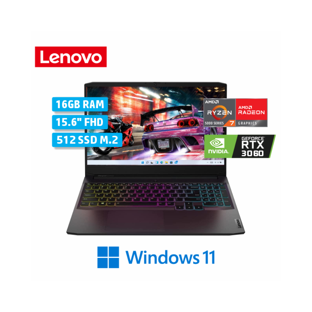 LAPTOP LENOVO IDEAPAD GAMING 3 15ACH6 RYZEN 7 5800H 15.6" 16GB 512GB SSD  RTX3060 6GB